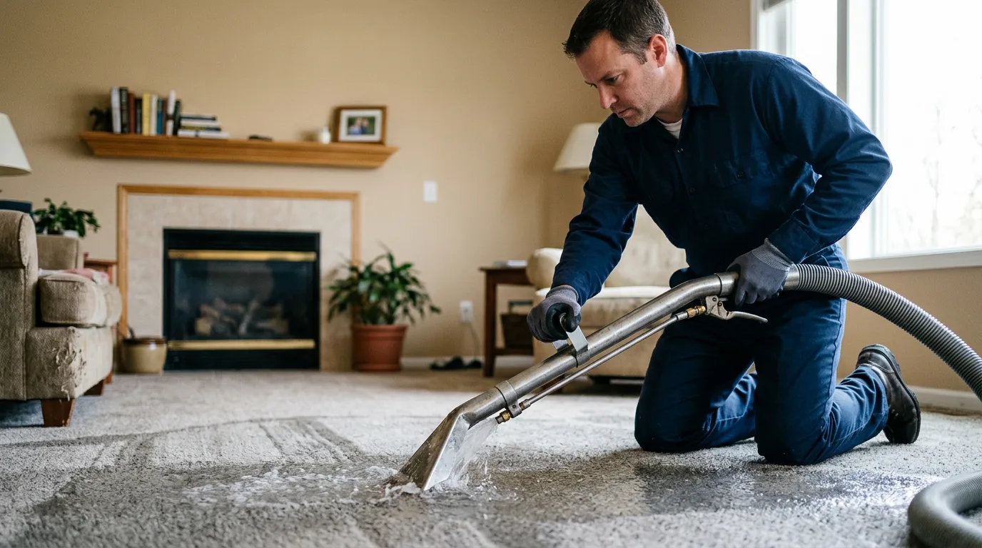 Water damage restoration technician working near Ashford, CT